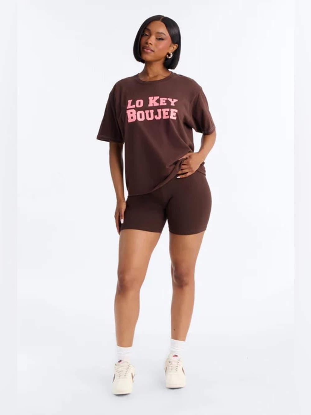 Lo Key Boujee Graphic Tee in Brown with Pink Print - Picture 2 of 3